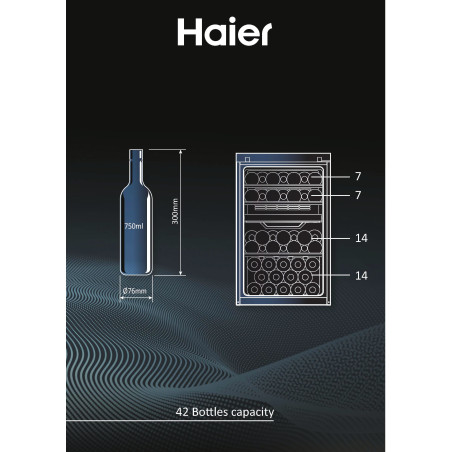 Haier Wine Bank 50 Serie 7 HWS42GDAU1 Refroidisseur de vin compresseur Pose libre Noir 42 bouteille(s)