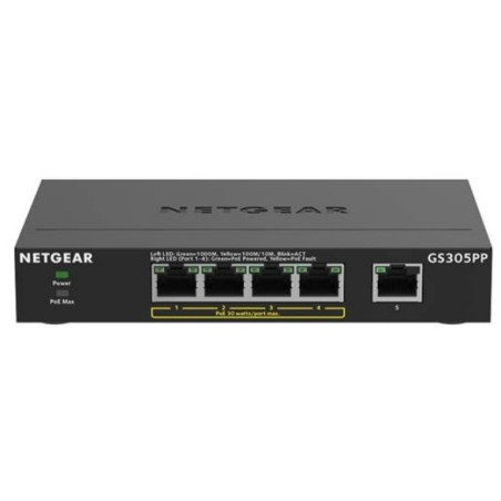 NETGEAR GS305PP Non-géré Gigabit Ethernet (10/100/1000) Connexion Ethernet, supportant l'alimentation via ce port (PoE) Noir