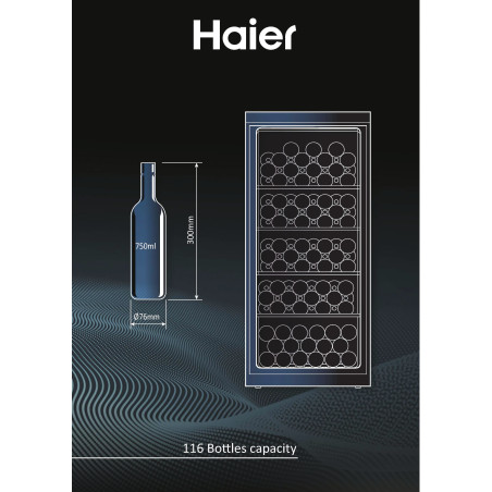 Haier HWS116GAE Refroidisseur de vin compresseur Pose libre Noir 116 bouteille(s)